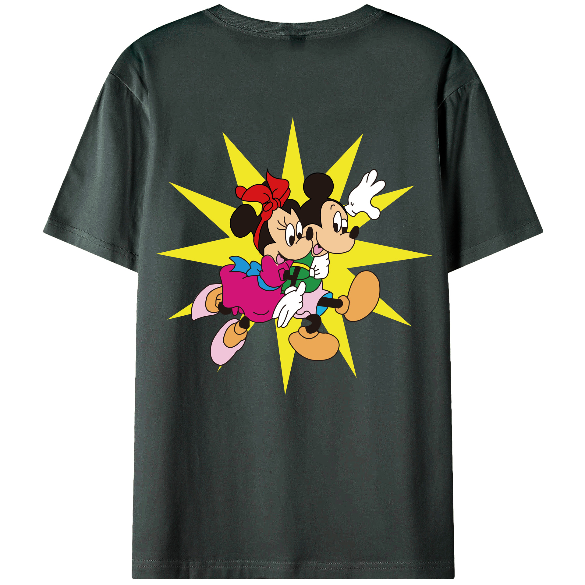 ミッキーマウス Mickey Mouse 綿100％ メンズ半袖Tシャツ（バックプリント） 通気性